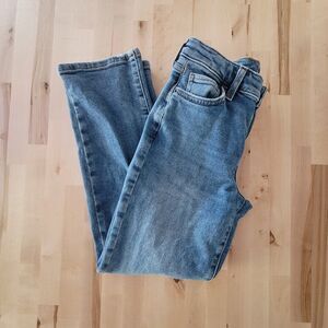 Forever 21 KIDS Girls SZ 9/10 Flared Denim Jeans Blue Adjustable Waist Preppy